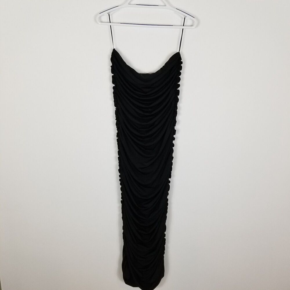 AFRM Women Hazel Ruched Bodycon Midi Dress Size XL Black Party Sleeveless - Picture 5 of 7